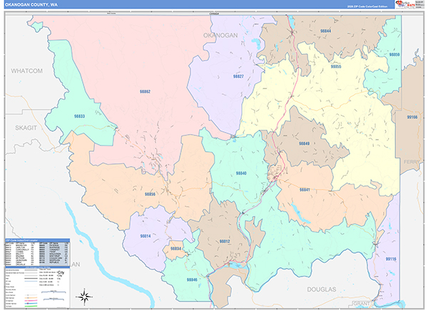 Okanogan County, WA Wall Map Color Cast Style