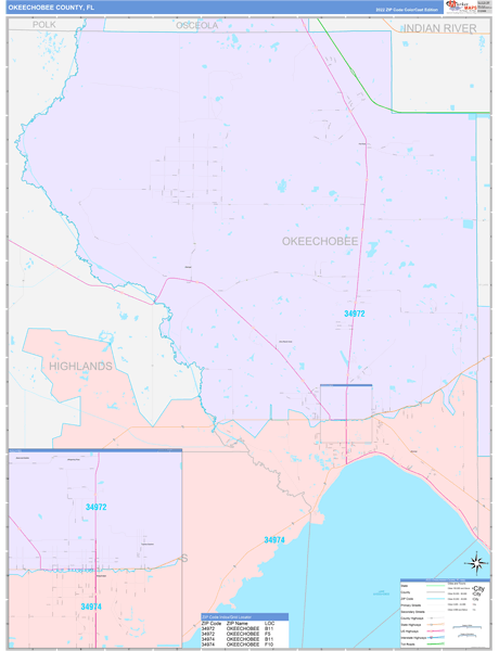 Okeechobee County, FL Wall Map