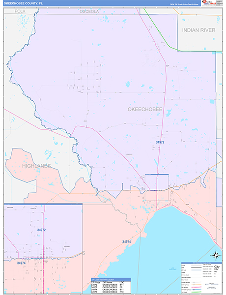 Okeechobee County, FL Wall Map Color Cast Style