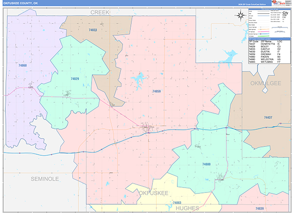 Okfuskee County, OK Zip Code Map