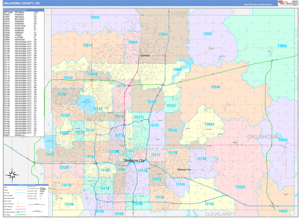 Oklahoma County Digital Map Color Cast Style