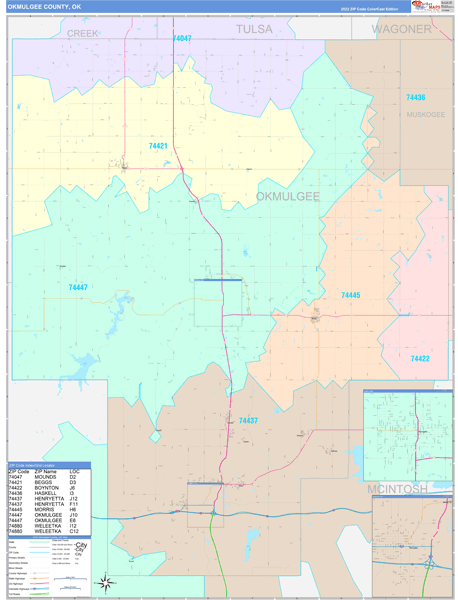 Okmulgee County, OK Wall Map