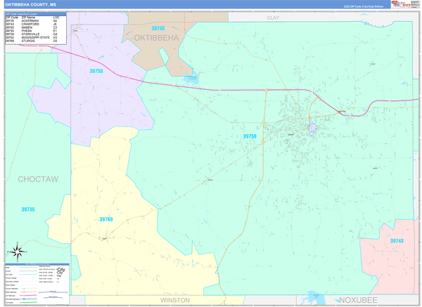 Oktibbeha County, MS Wall Map