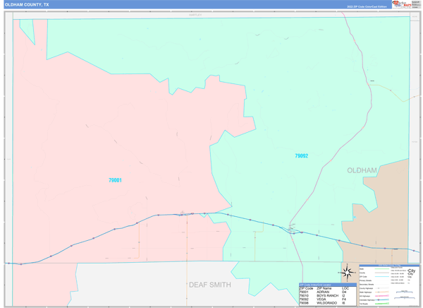 Oldham County, TX Zip Code Map