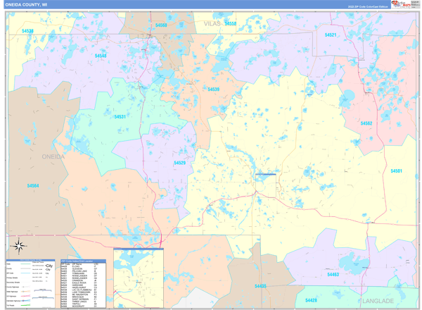Oneida County, WI Zip Code Map