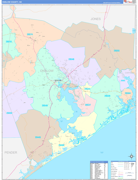 Onslow County Digital Map Color Cast Style