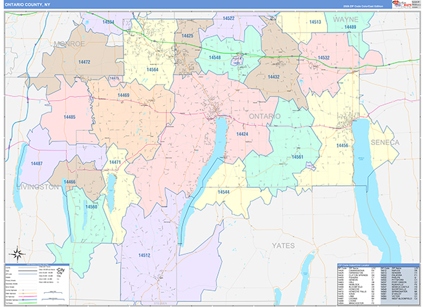 Ontario County, NY Zip Code Map