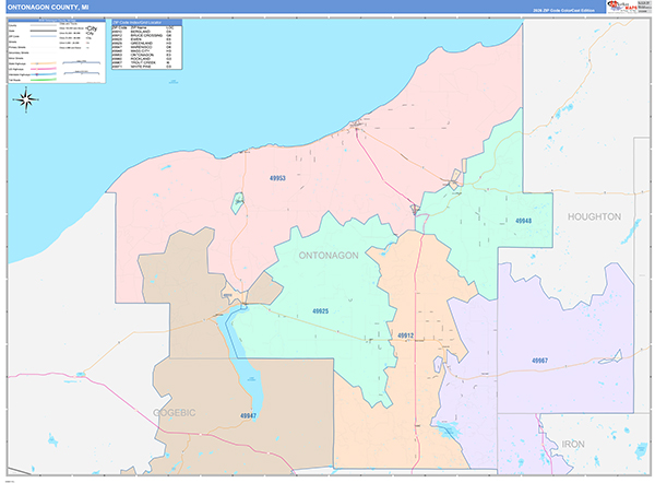 Ontonagon County, MI Zip Code Map