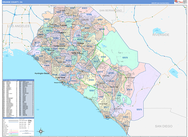 Orange County, CA Map Color Cast Style