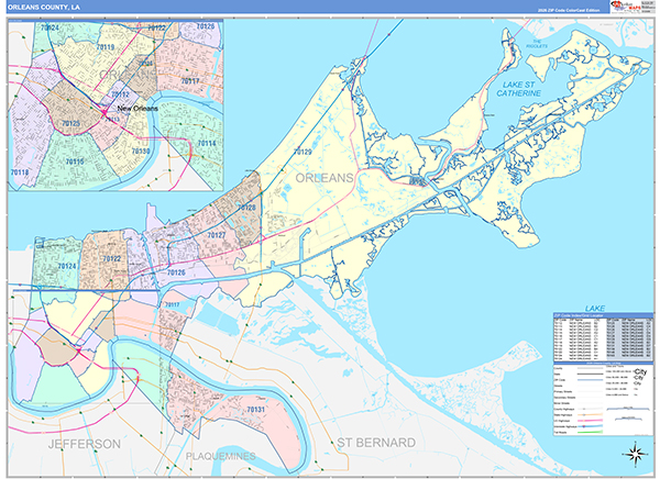 Orleans Parish (County), LA Wall Map Color Cast Style