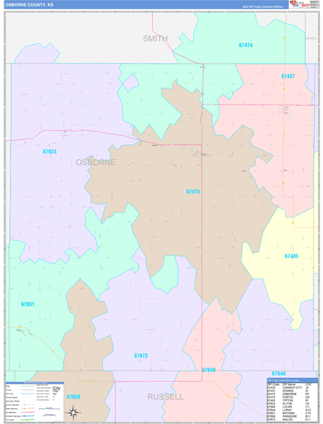 Osborne County Wall Map Color Cast Style