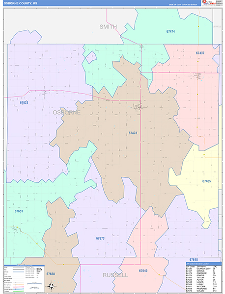 Osborne County, KS Zip Code Map