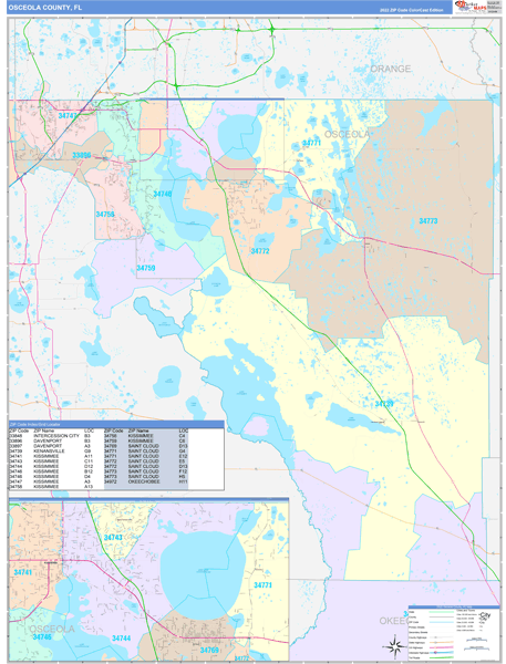 Osceola County Digital Map Color Cast Style
