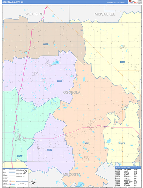 Osceola County, MI Wall Map