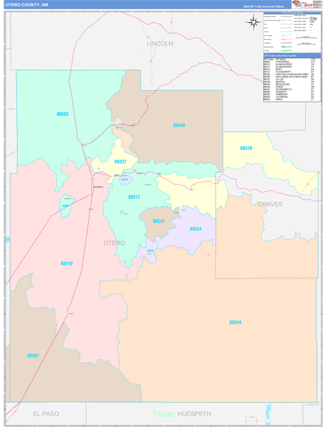 Otero County, NM Wall Map Color Cast Style