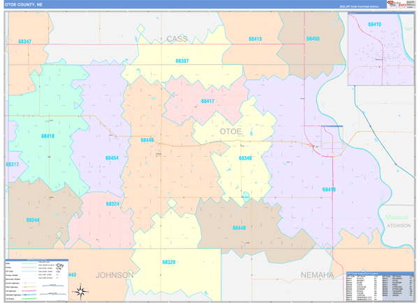 Otoe County, NE Zip Code Map