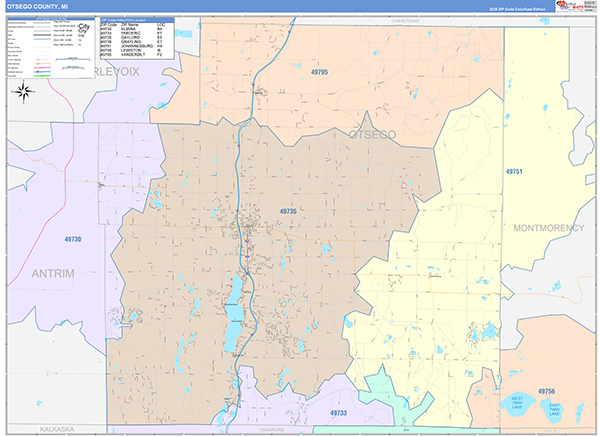 Otsego County, MI Wall Map