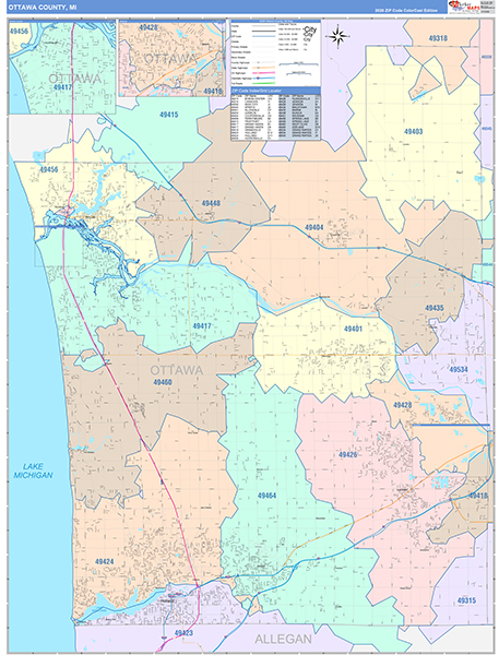 Ottawa County, MI Zip Code Map