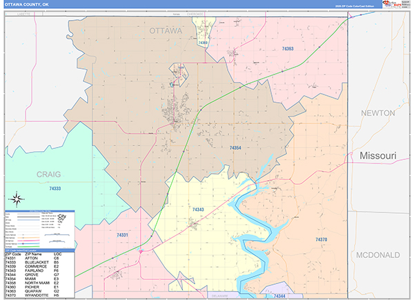 Ottawa County, OK Zip Code Map