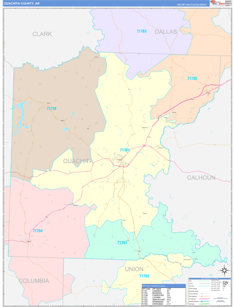 Ouachita County, AR Zip Code Map