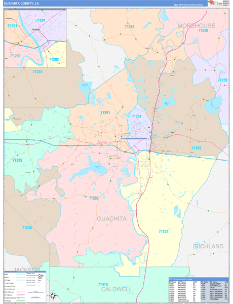 Ouachita Parish (County), LA Wall Map