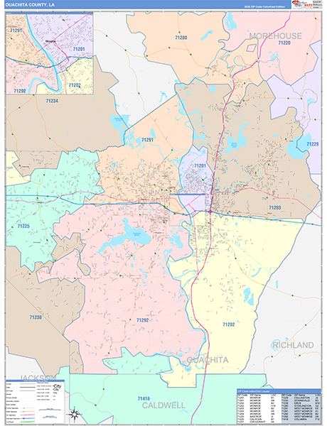 Ouachita Parish (County), LA Wall Map