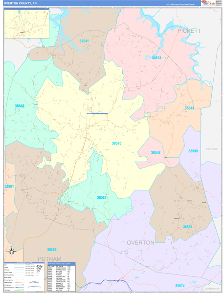 Overton County, TN Zip Code Map
