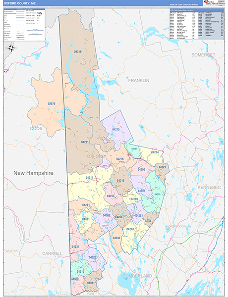 Oxford County, ME Wall Map Color Cast Style
