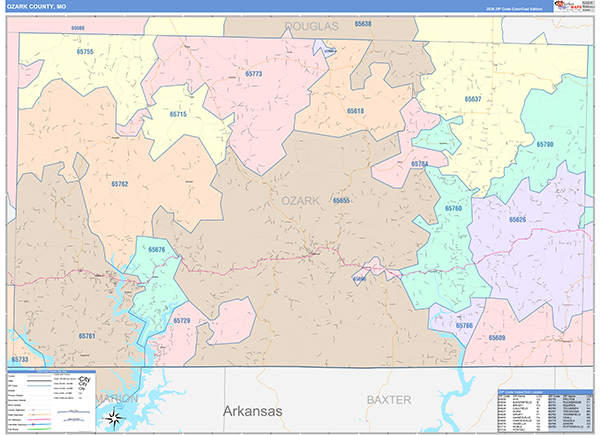 Ozark County, MO Zip Code Map