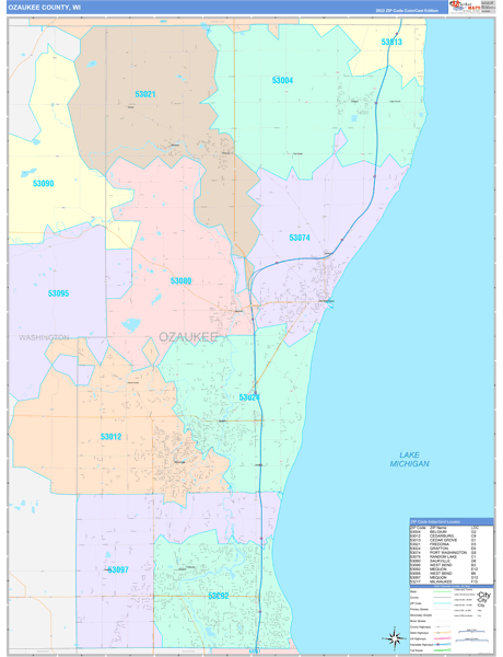 Ozaukee County, WI Zip Code Map