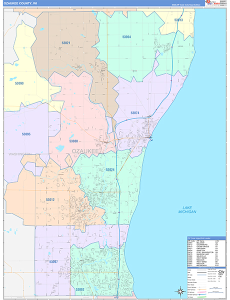 Ozaukee County, WI Wall Map