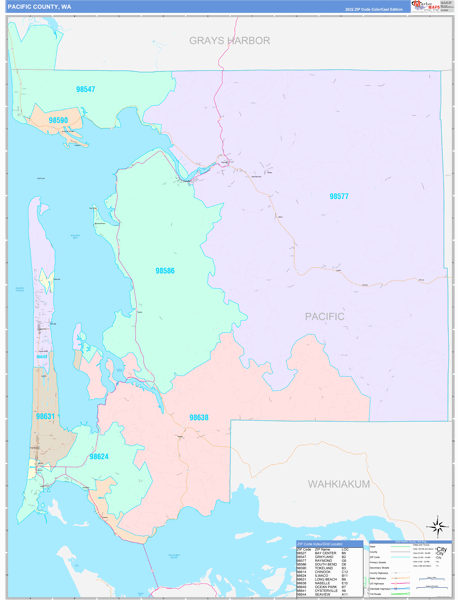 Pacific County Digital Map Color Cast Style