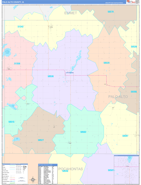 Palo Alto County, IA Wall Map Color Cast Style by MarketMAPS