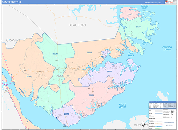 Pamlico County, NC Zip Code Map