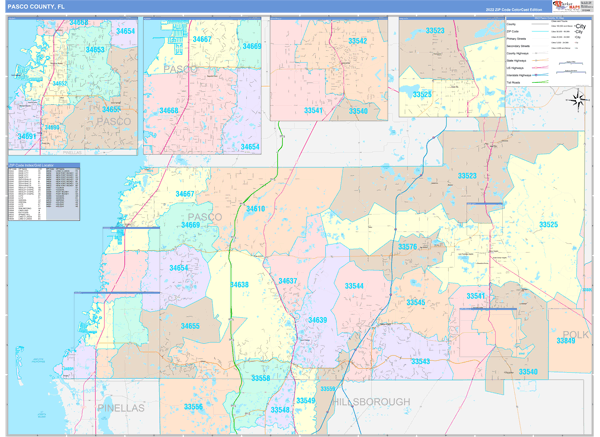 Pasco County Fl Zip Code Maps Color Cast