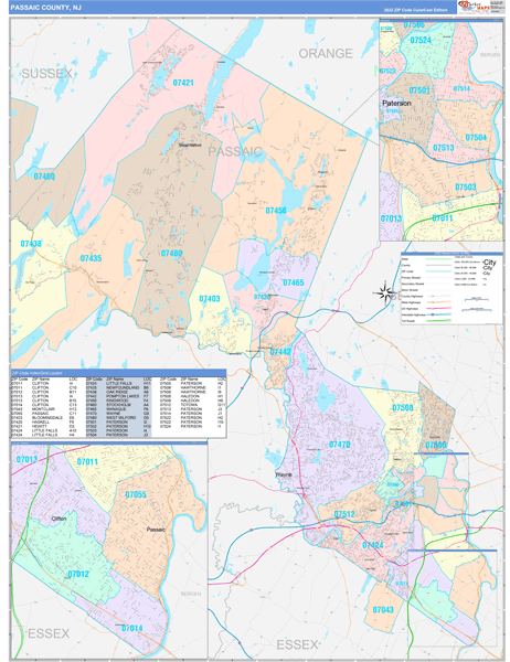 Passaic County, NJ Zip Code Map