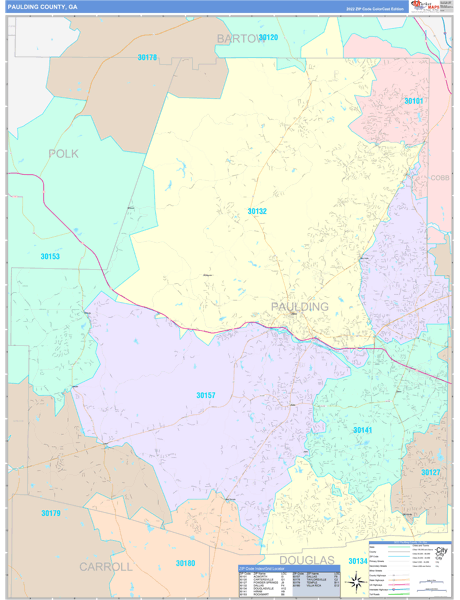 Paulding County Wall Map Color Cast Style
