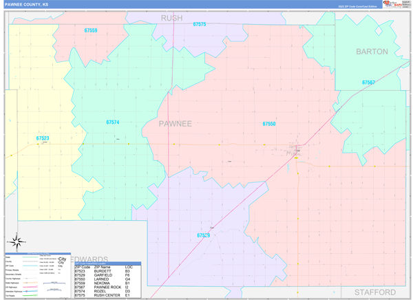 Pawnee County, KS Wall Map