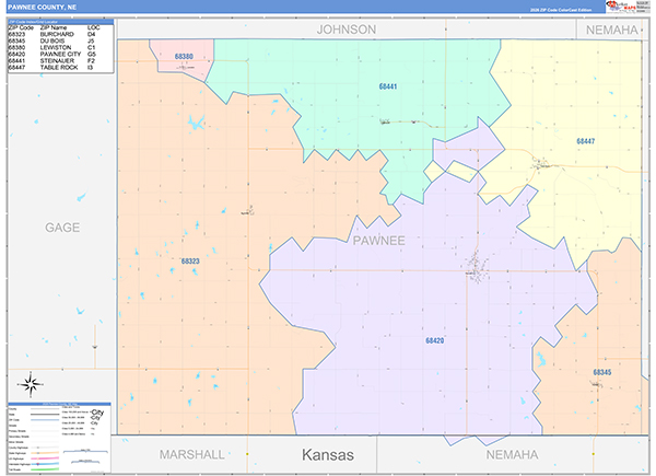Pawnee County, NE Zip Code Map