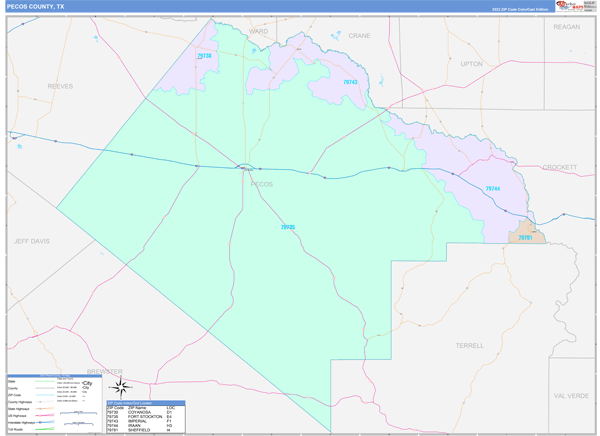 Pecos County, TX Wall Map Color Cast Style