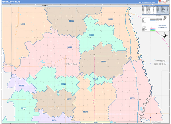 Pembina County, ND Wall Map Color Cast Style