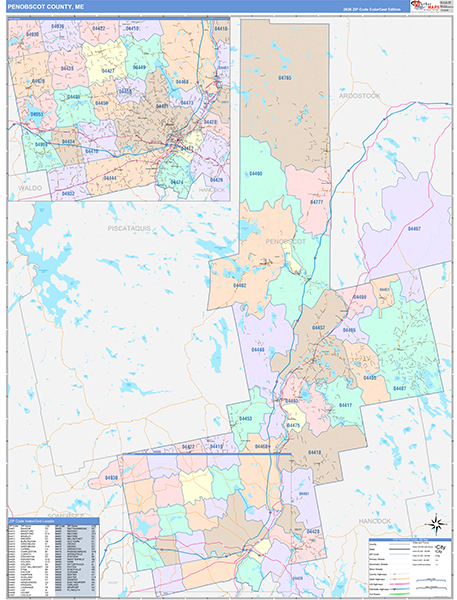 Penobscot County, ME Wall Map Color Cast Style