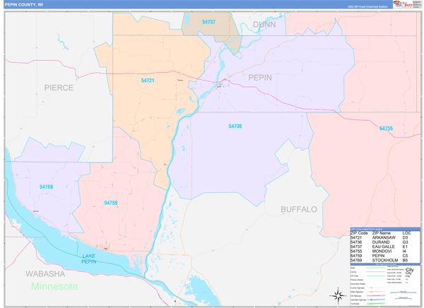 Pepin County, WI Zip Code Map