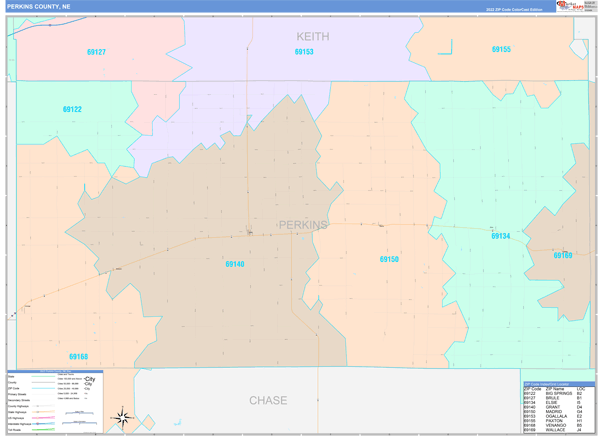 Perkins County, NE Wall Map Color Cast Style