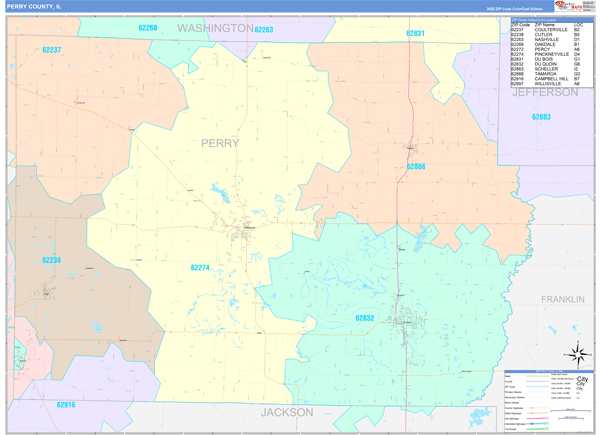 Perry County, IL Wall Map Color Cast Style