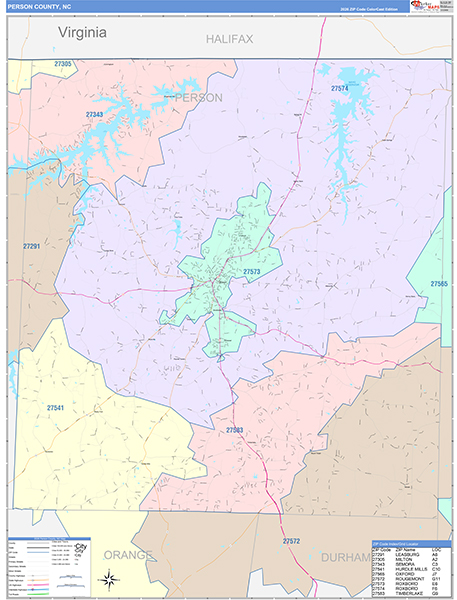 Person County, NC Wall Map Color Cast Style