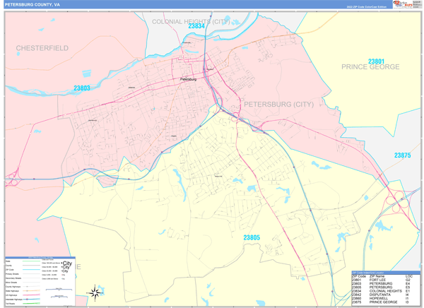 Petersburg County, VA Wall Map