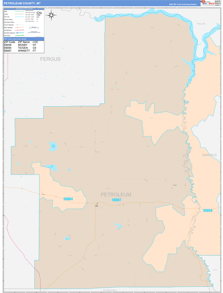 Petroleum County, MT Zip Code Map