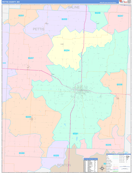 Pettis County Wall Map Color Cast Style
