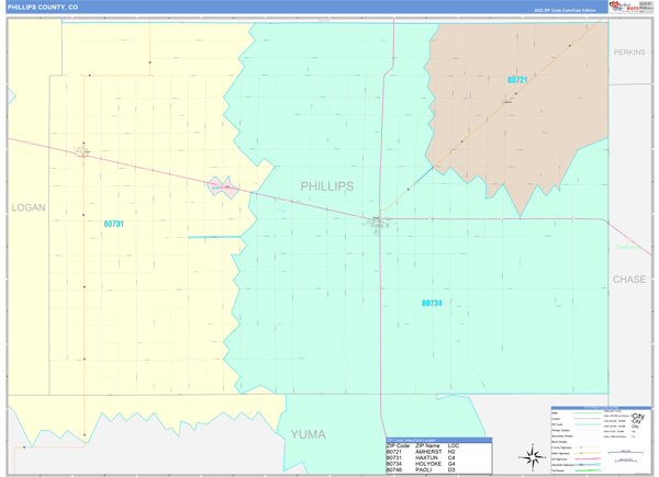 Phillips County, CO Wall Map Color Cast Style